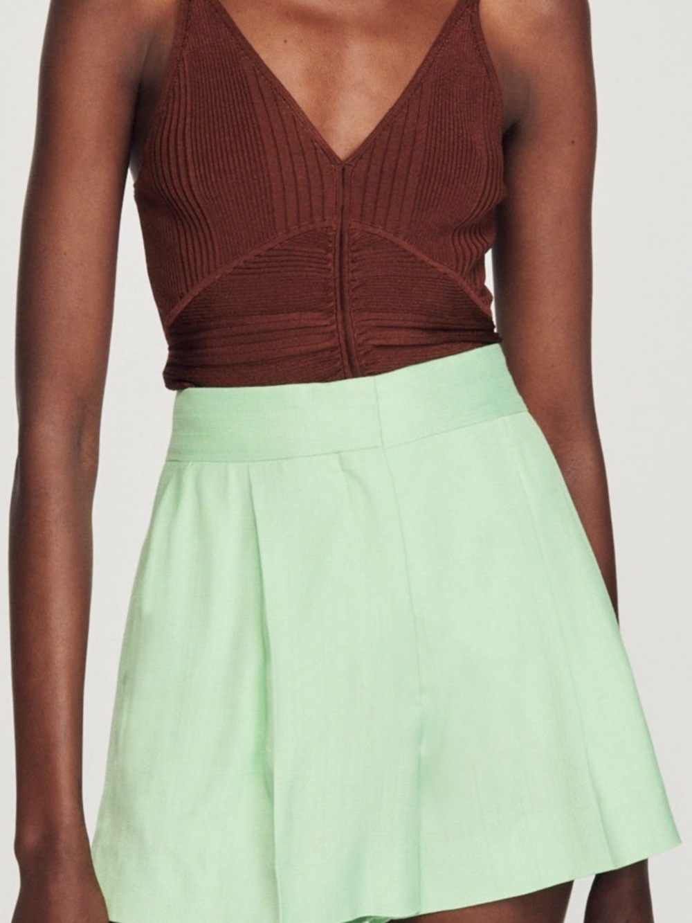 Sandro Brown Ribbed V-Neck Cropped Tank Top 3 large - Picture 7 of 7